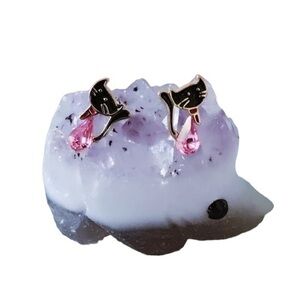 18K Gold vermeil Pink zircon kitten 🐈‍⬛ Earrings